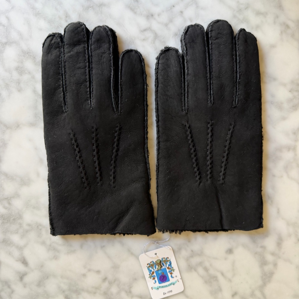 Portolano Black Suede Men’s Genuine Shearling Winter Gloves 100% Lambskin 10”